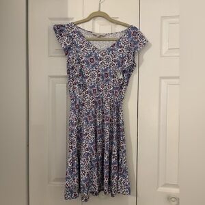 LOFT small petite Floral Blue and White Women's Dress